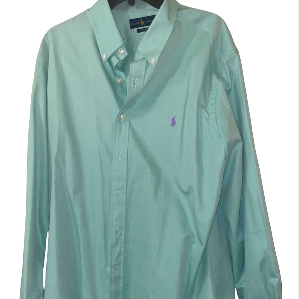 Suede green polo long sleeve with purple logo